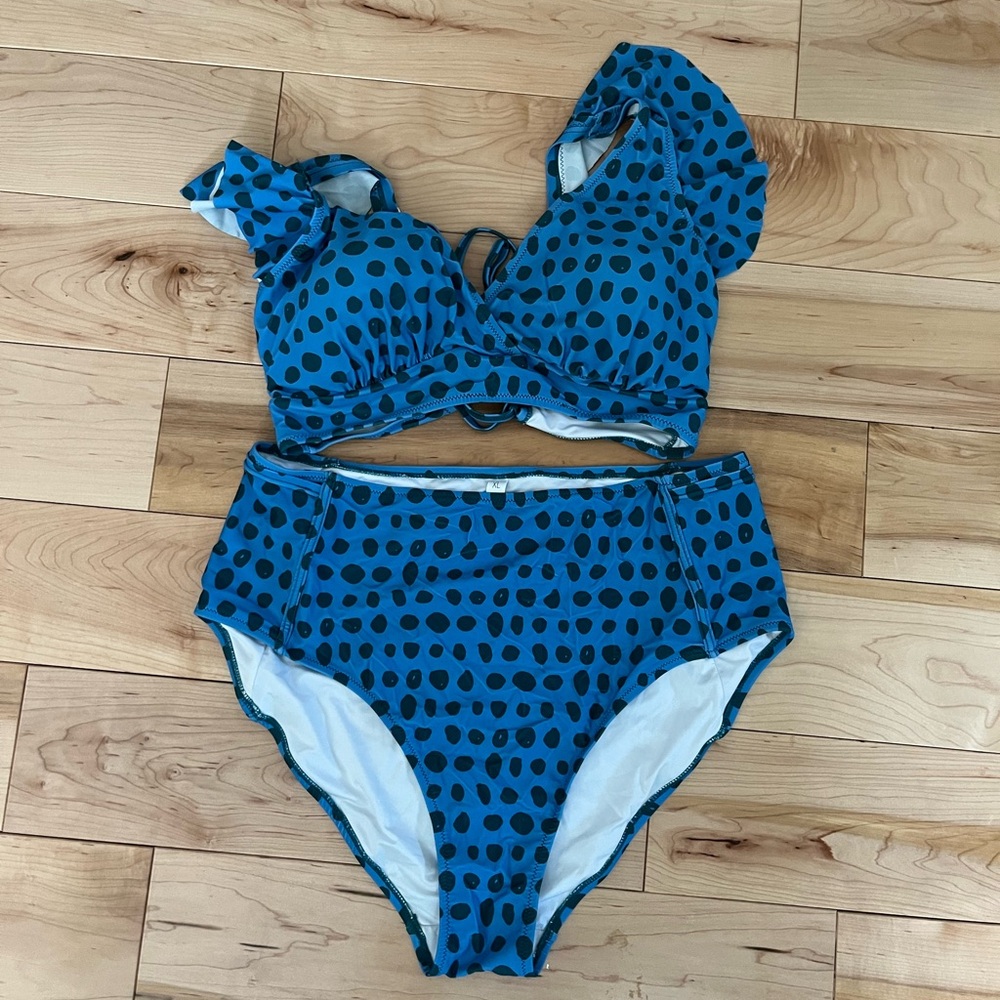 Latched Mama Blue Polka Dot Nursing Bikini swim set - Picture 2 of 7